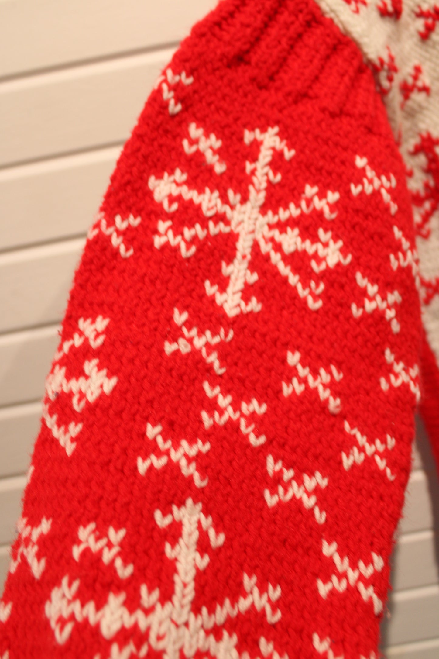 Hand-Knit Snowflake Sweater | Vintage 1980s Holiday Knit Pullover | Chunky Red and White Winter Jumper