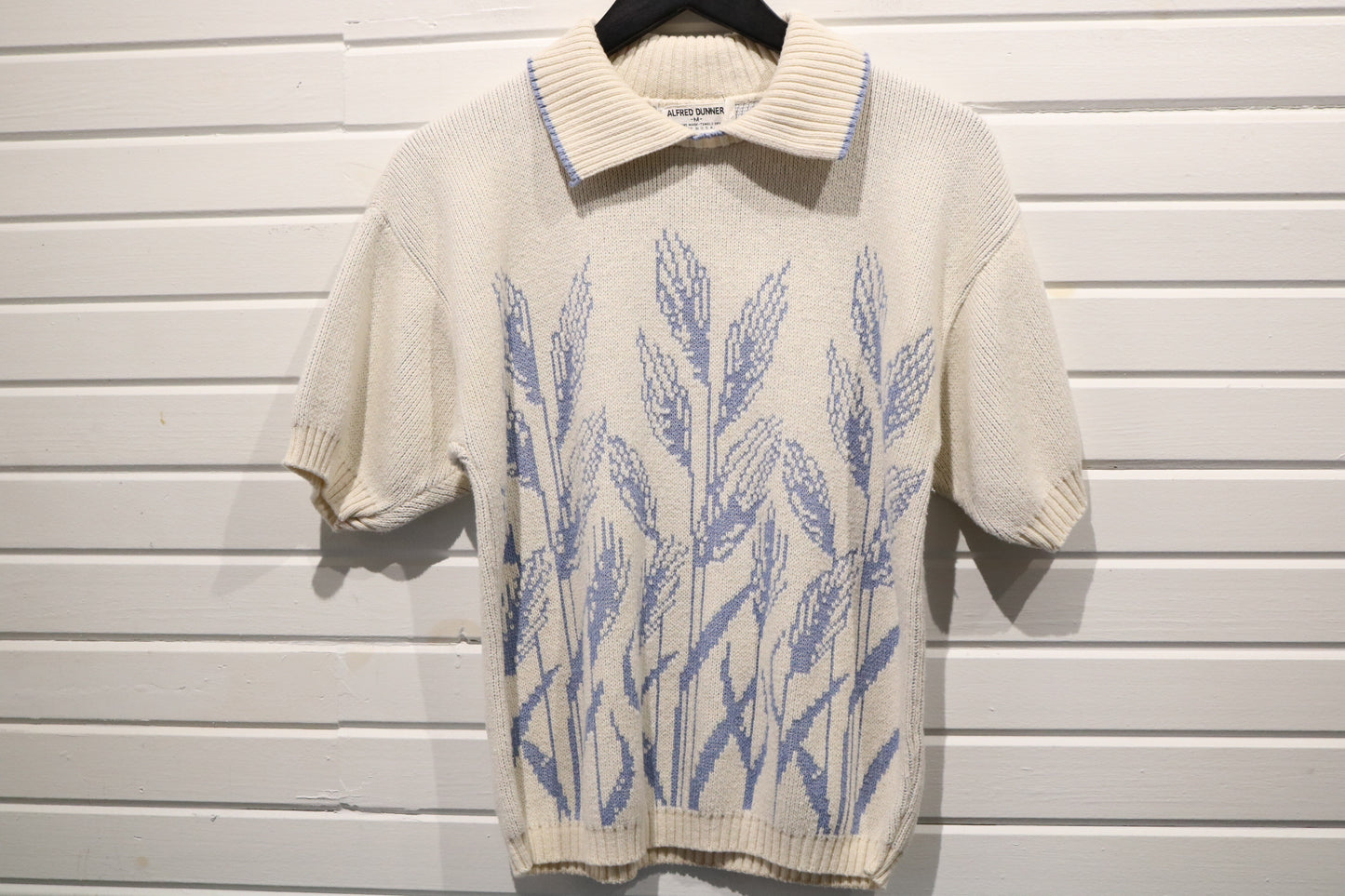 Alfred-Dunner Knit Polo Sweater | Vintage 1980s Short Sleeve Wheat Motif Top | Retro Casual Pullover