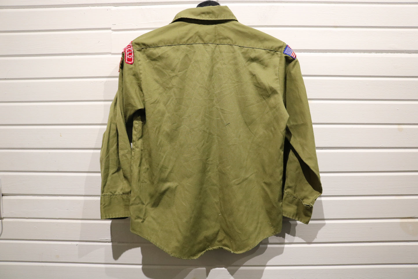 Vintage Boy-Scouts-of-America Uniform Shirt | 1960s Scout Patch Button-Up Top | Classic Outdoor Youthwear