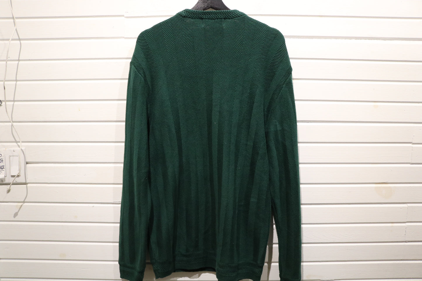Chaps Knit Sweater | Vintage Textured Pullover Crewneck | Preppy Green Cotton Knitwear
