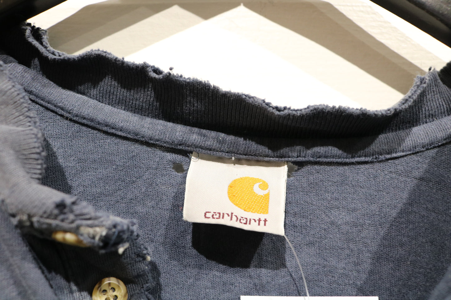 Carhartt Sleeveless Henley Shirt | Vintage Distressed Workwear Muscle Tee | Faded Blue Utility Top