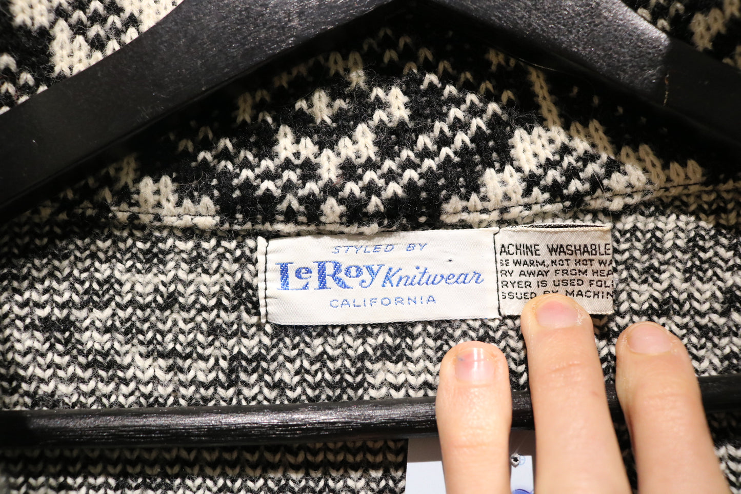 LeRoy-Knitwear Pullover Sweater | Vintage California Aztec Pattern Knit Top | Classic Black and White Knitwear