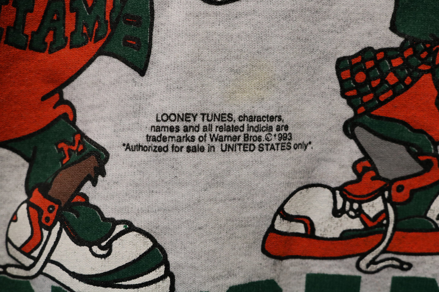 Looney-Tunes Miami-Hurricanes Sweater | Vintage 1993 Cartoon College Crewneck | Bugs-Bunny Taz Graphic Pullover