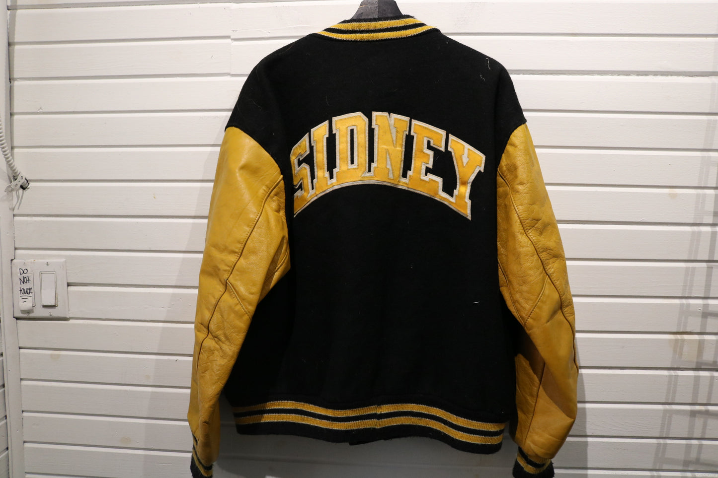 DeLONG Sidney Varsity Jacket | Vintage 90s Black-Yellow Letterman Coat | Classic High School Outerwear