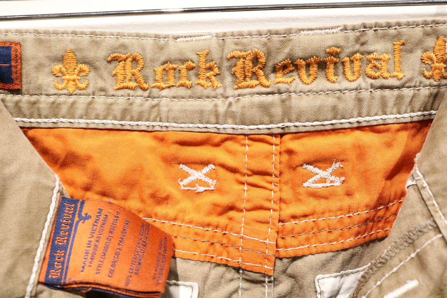 Rock Revival Shorts | Vintage Detailed Cargo Shorts with Embroidered Pockets | Fleur De Lis Streetwear Bottoms