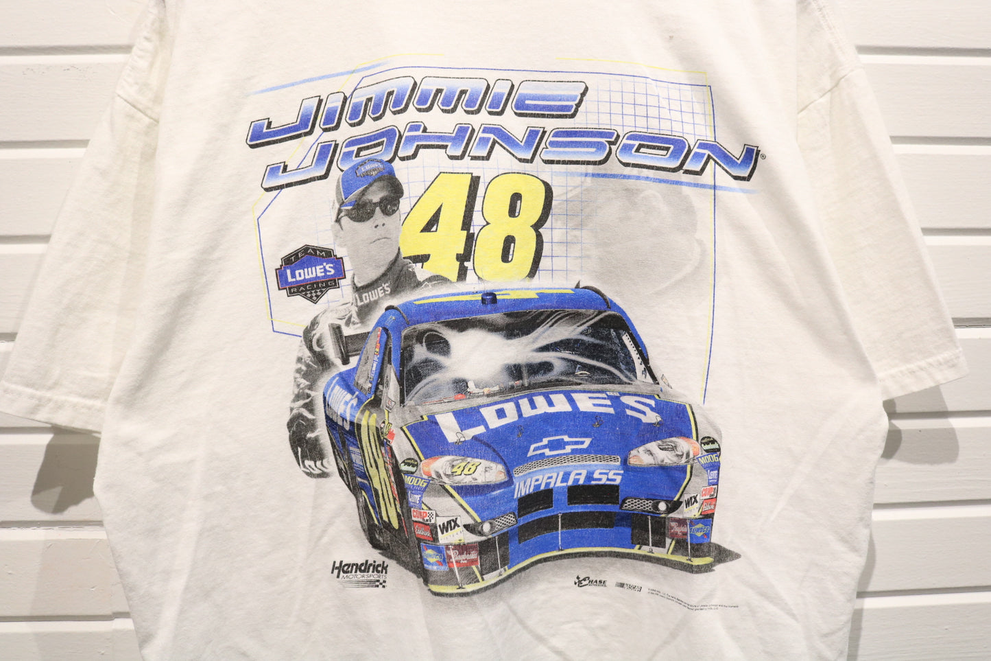 Chase-Authentics NASCAR Jimmie-Johnson T-Shirt | Vintage 2000s Racing Graphic Pocket Tee | Number 48 Lowe's Car