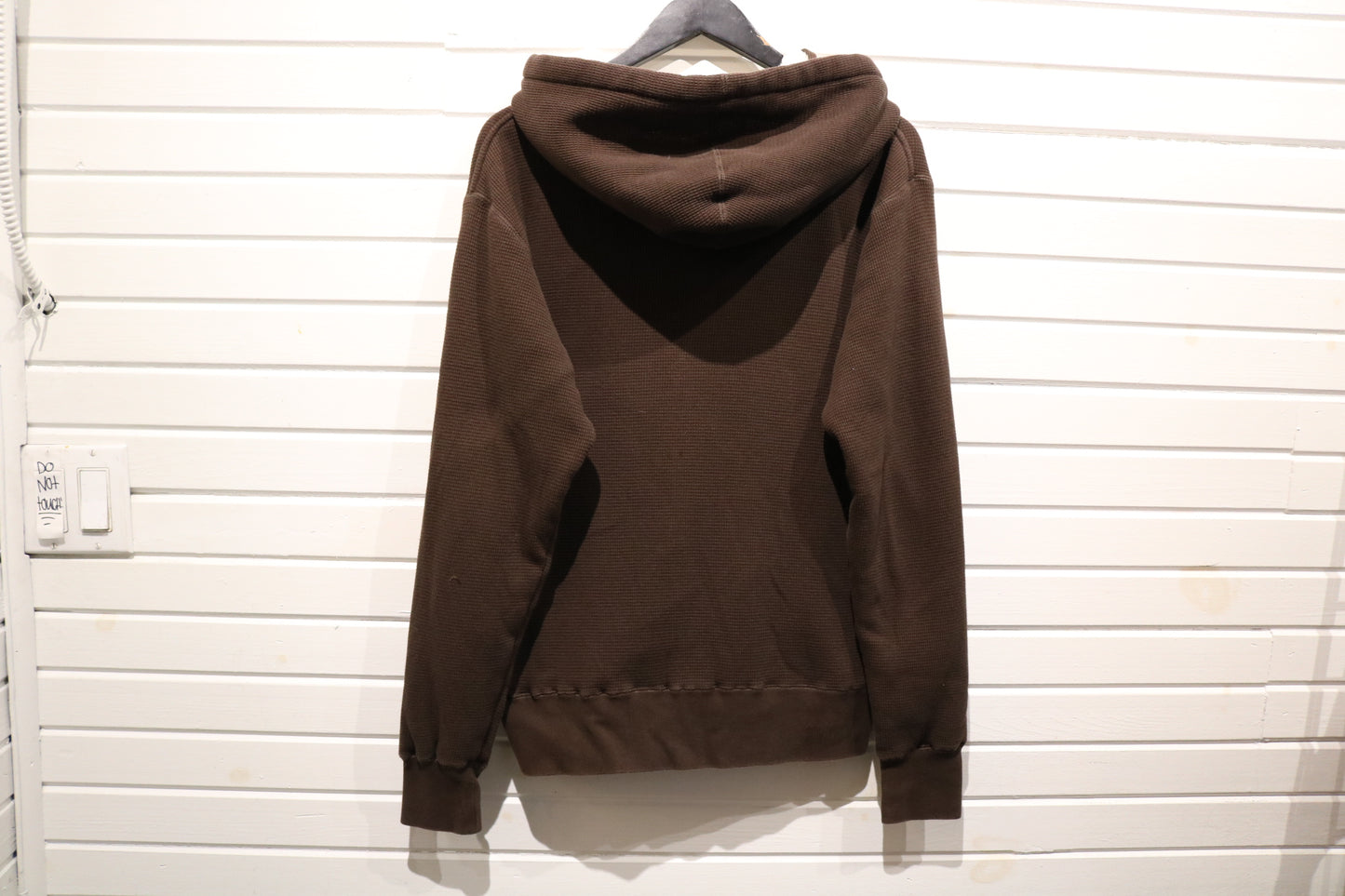 Shady-Ltd Sherpa Lined Hoodie | Vintage Waffle Knit Zip-Up Brown Sweatshirt | Cozy Fleece Hooded Jacket