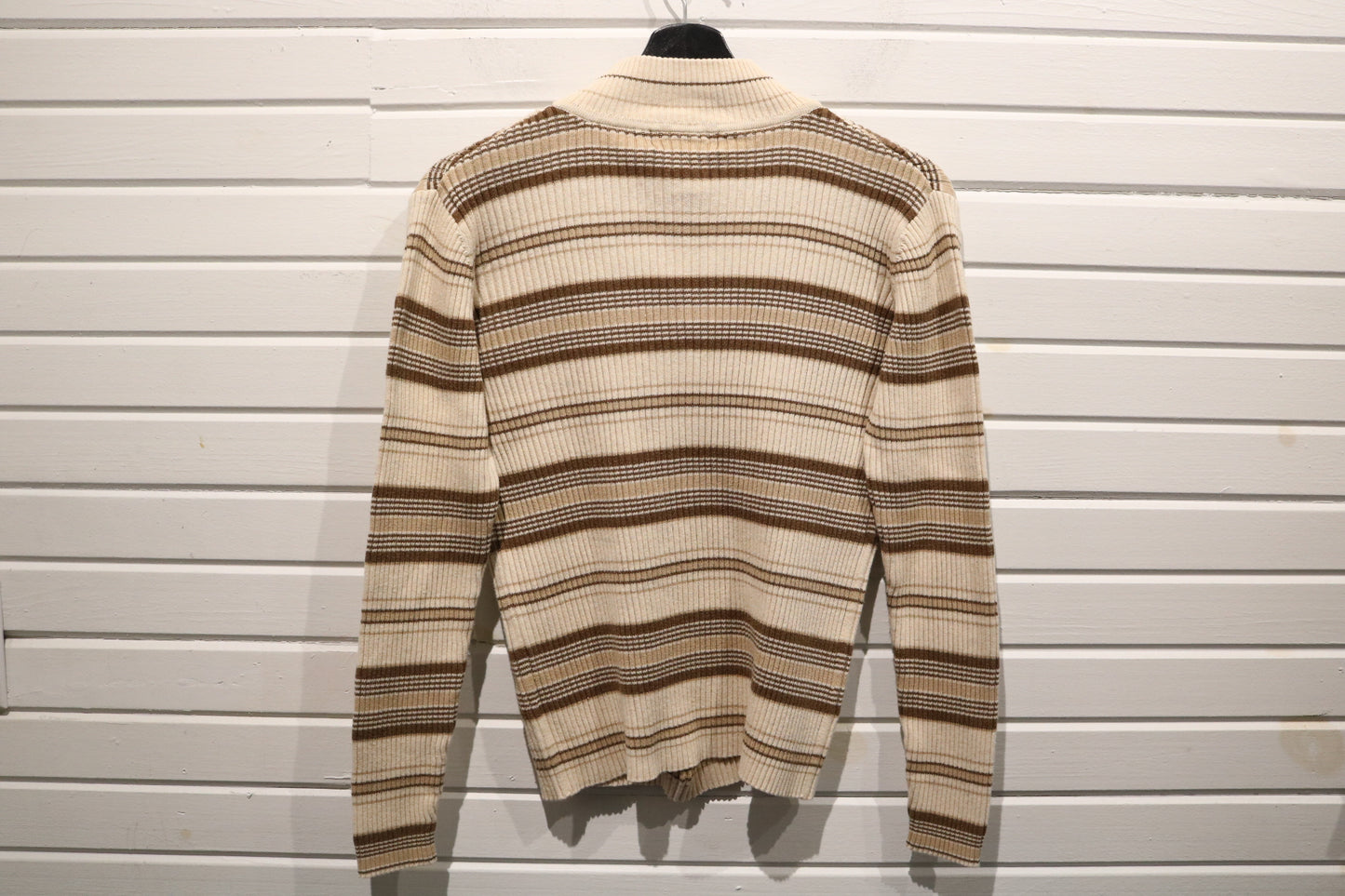 Croft-Barrow Ribbed Stripe Turtle-Neck Sweater | Vintage 90s Brown-Cream Knit Pullover | Classic Layering Sweater
