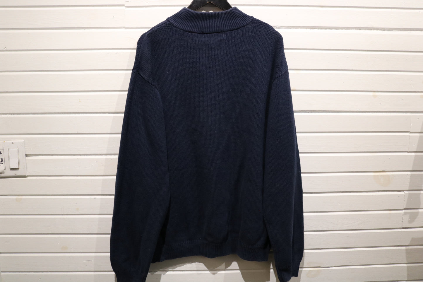 Chaps Sweater | Vintage 90s Half-Zip Knit Pullover | Navy Red Striped Crewneck Classic