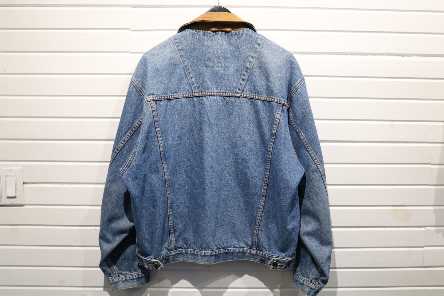 Timberland Denim Jacket | Vintage 90s Leather Collar Blue Jean Jacket | Classic Outdoor Style