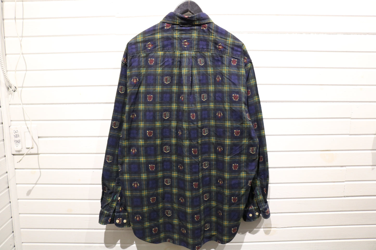 Tommy-Hilfiger Plaid Button-Up Shirt | Vintage 1990s Crest Embroidered Flannel Shirt | Men's Classic Preppy Wear