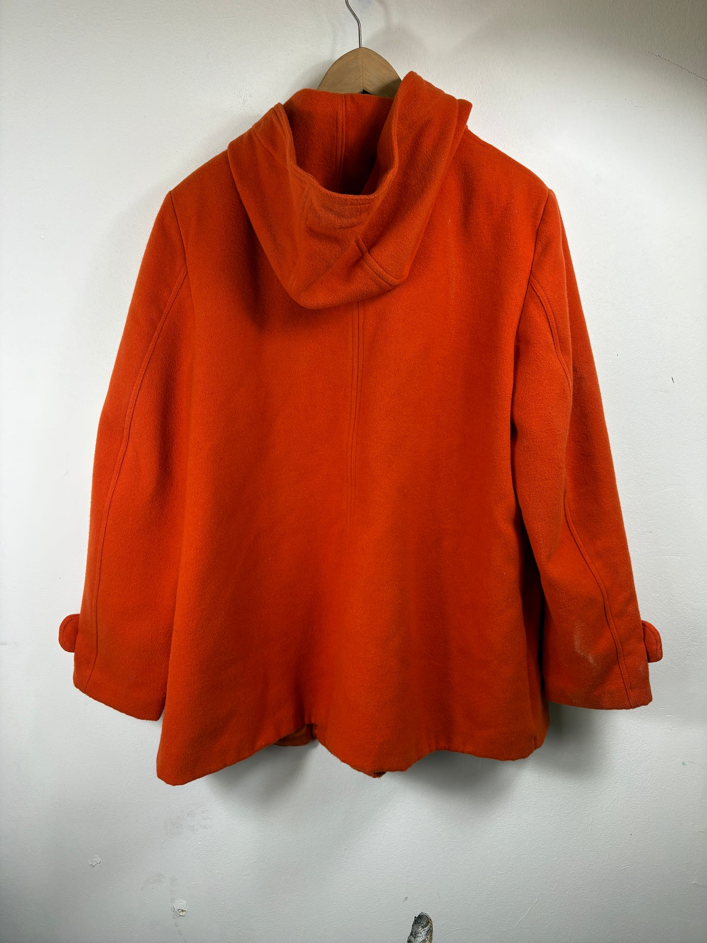 Cartise Wool Duffle Coat | Vintage 90s Hooded Toggle Jacket | Bright Orange Outerwear