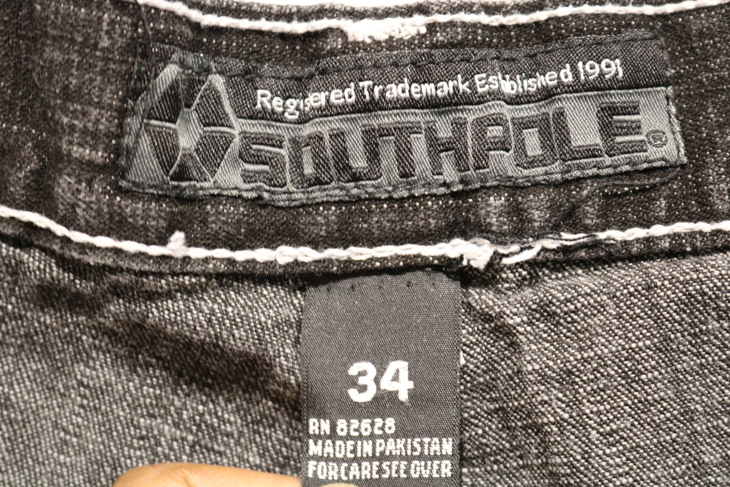 Southpole Jeans | Vintage 2000s Distressed Black Denim Pants | Contrast Stitch Urban Style