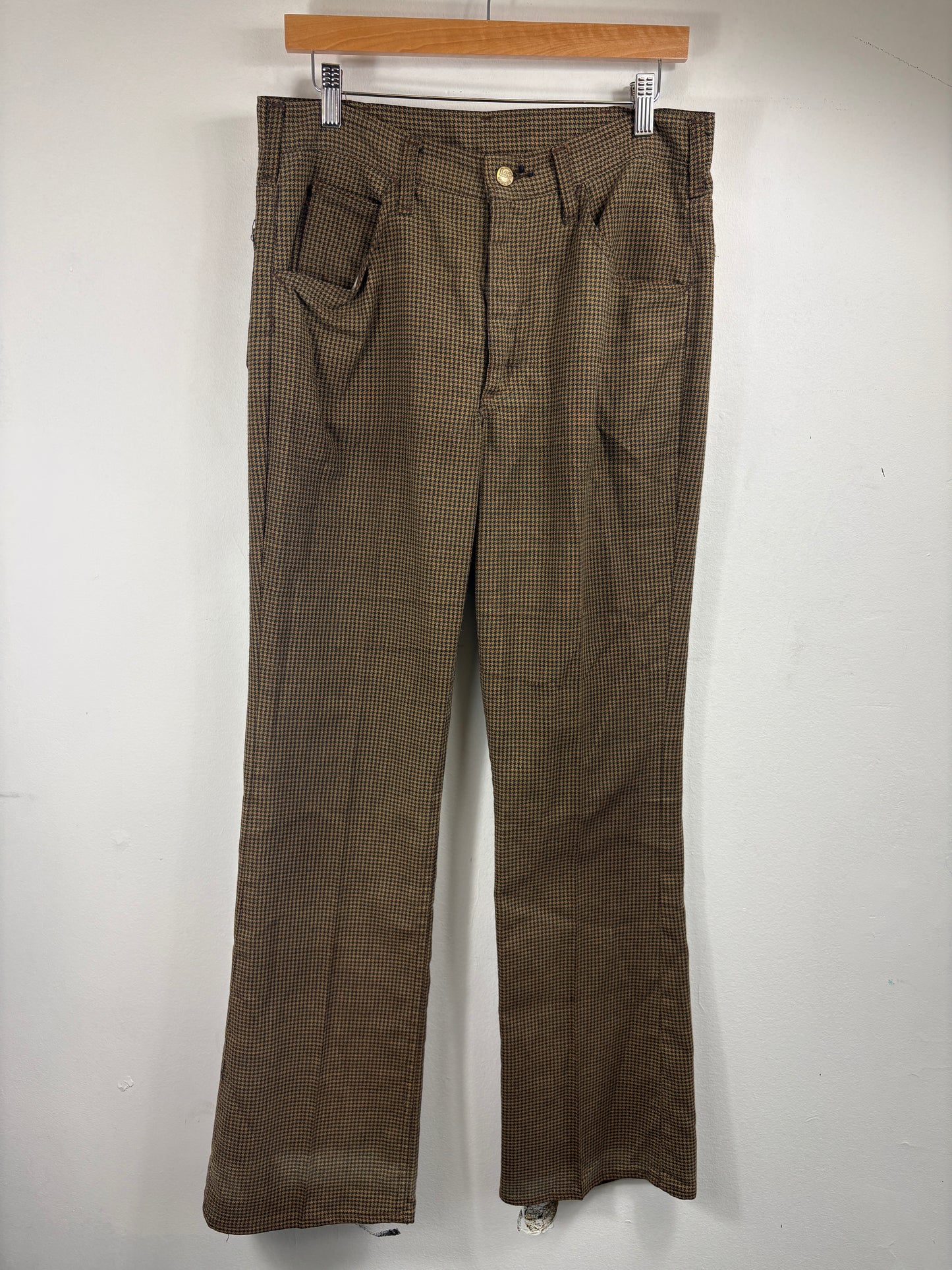 Lee Houndstooth Pants | Vintage 1970s Flared Trousers | Retro Patterned Workwear Bottoms