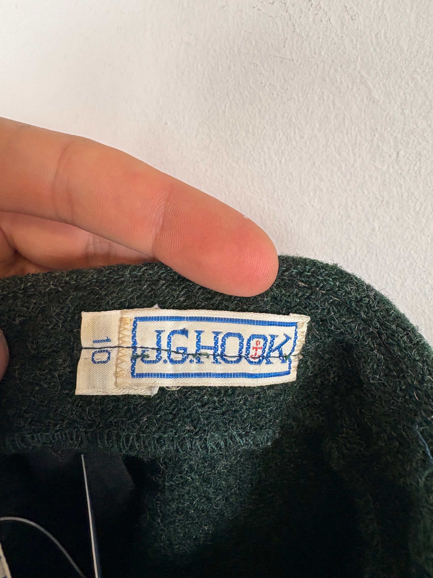 JG-Hook Wool Trousers | Vintage 1970s Green Textured Straight-Leg Pants | Classic Menswear Staple