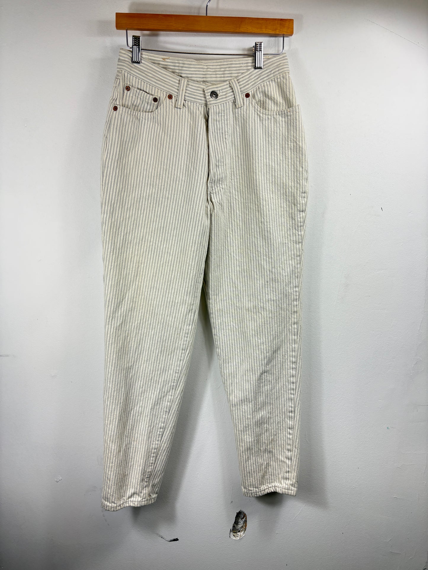 Levi's Striped Jeans | Vintage 80s White-Gray Pinstripe Denim Pants | Classic Workwear Trousers