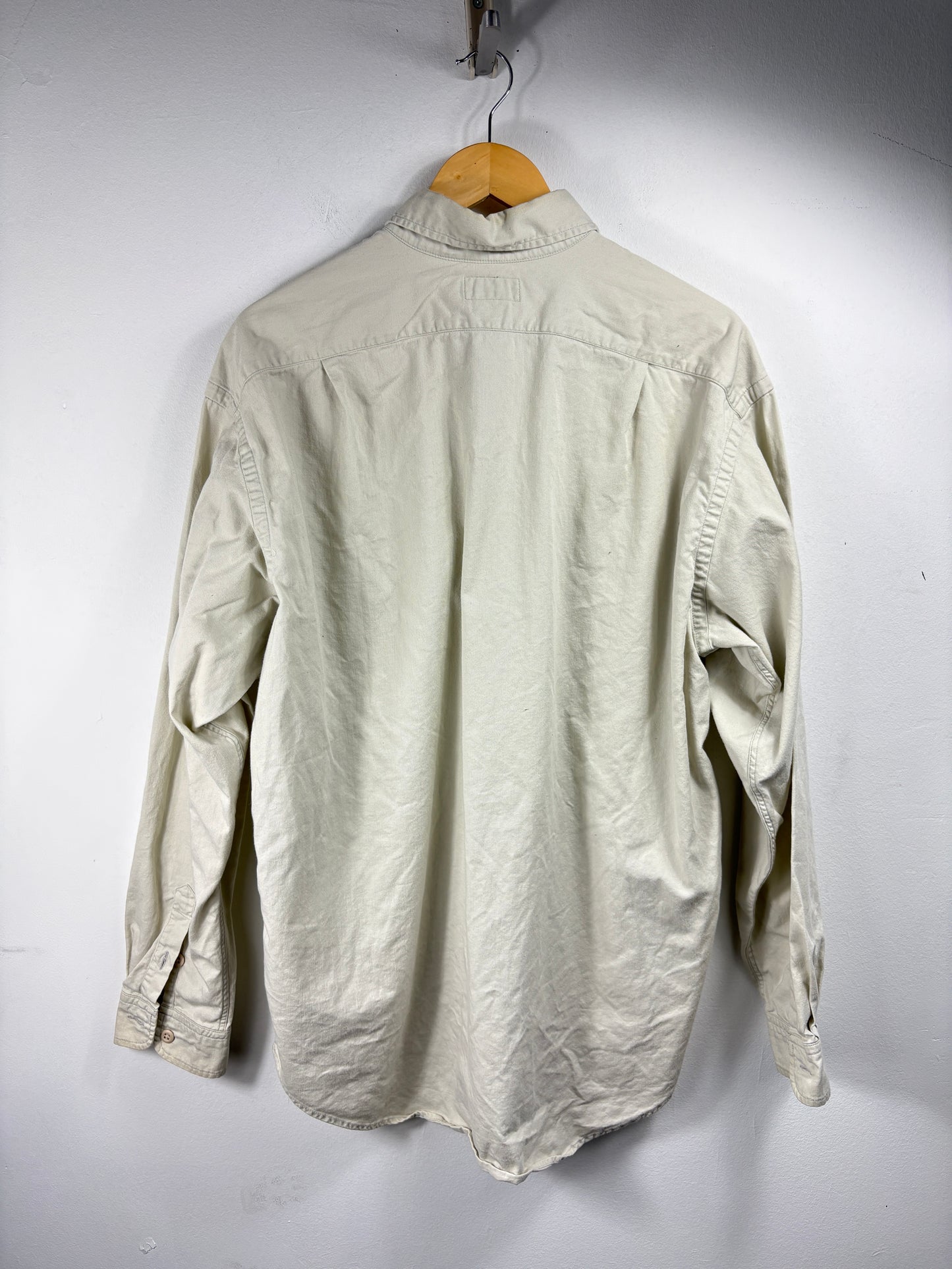 Polo Ralph-Lauren Button-Up Shirt | Vintage Classic Workwear Style Long Sleeve Shirt | Light Beige Signature Twill