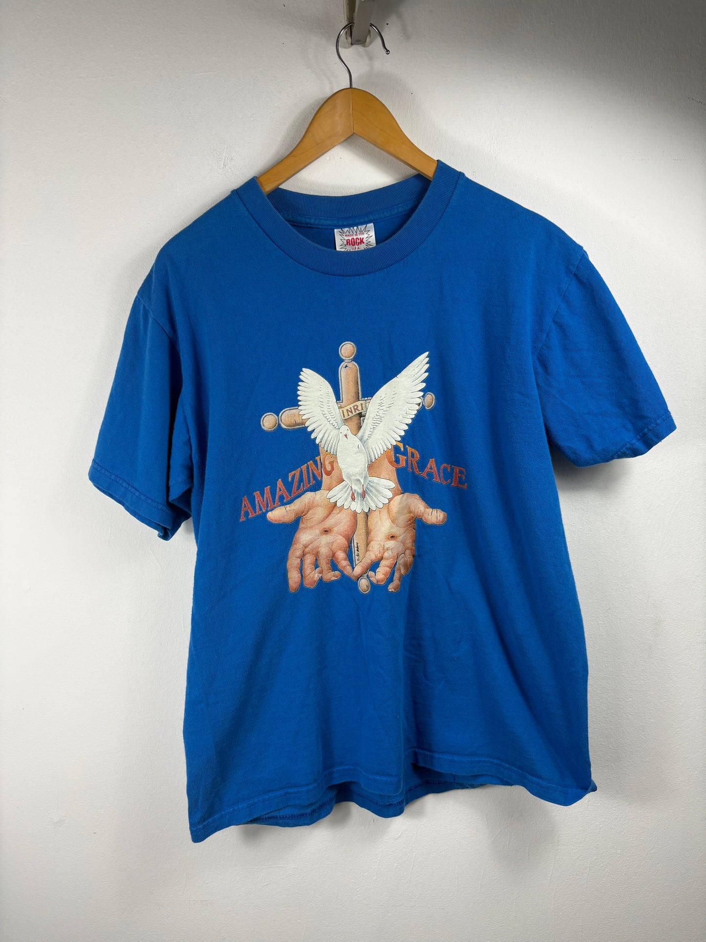 Rock Amazing-Grace T-Shirt | Vintage 90s Religious Graphic Tee | Blue Dove Cross Shirt