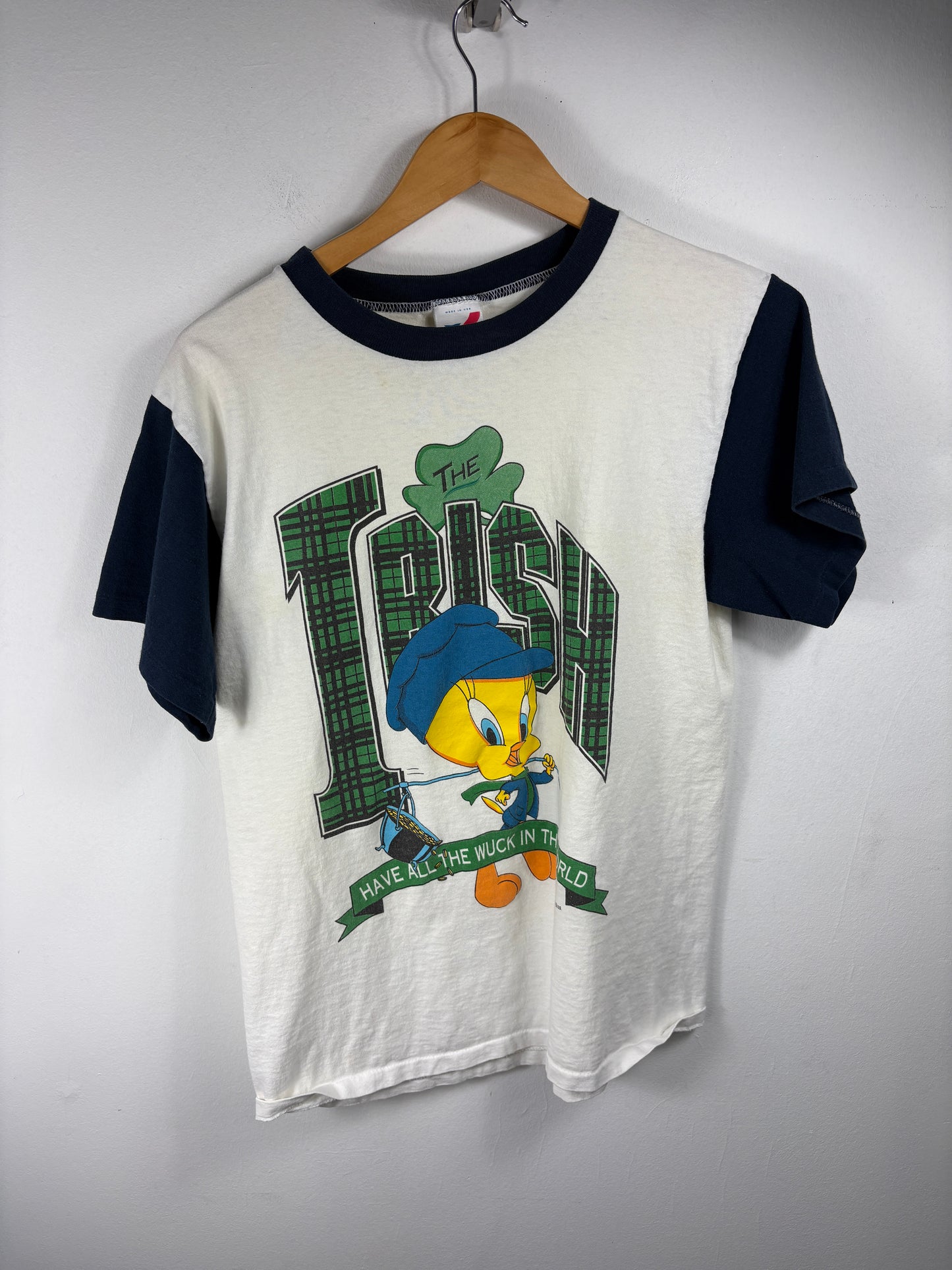 Looney-Tunes Irish Tweety T-Shirt | Vintage 90s Cartoon Plaid Ringer Tee | St. Patrick’s Day Graphic