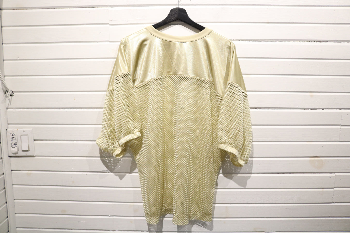 Mesh Panel Jersey Shirt | Vintage 90s Cream Textured Pullover Top | Unisex Layering Piece