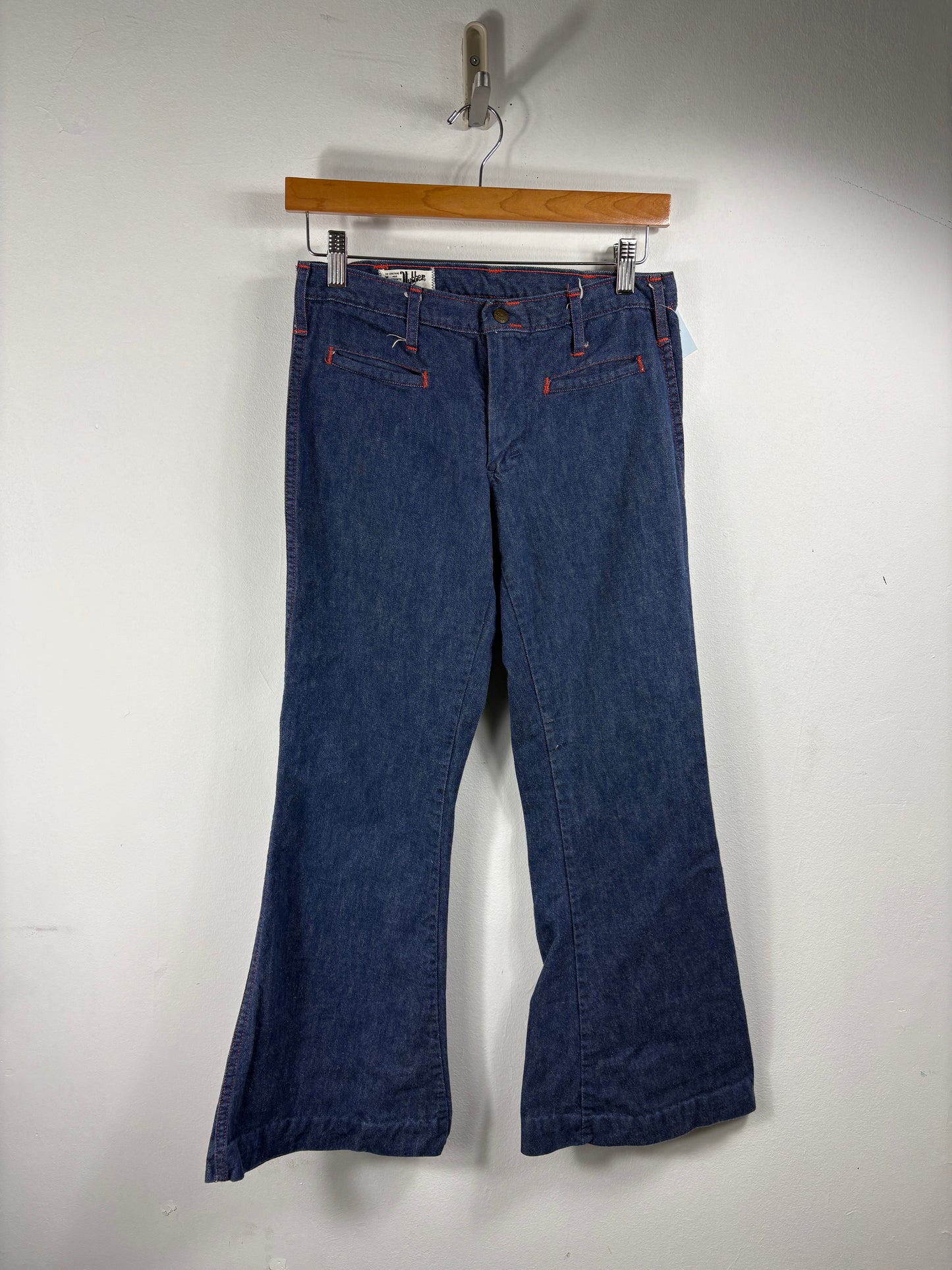 Landlubber Denim Jeans | Vintage 1970s Flared Bellbottom Pants | Contrast Stitching Western Clothing