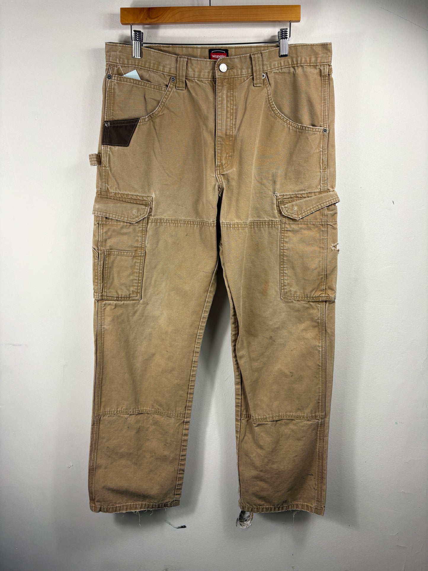 Wrangler Cargo Work Pants | Vintage 90s Utility Carpenter Trousers | Heavy-Duty Canvas Bottoms