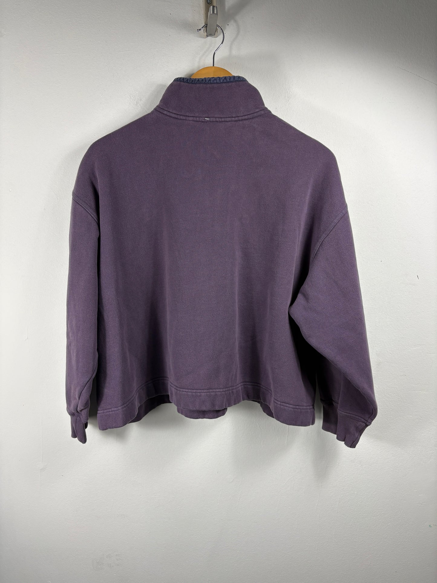Eddie-Bauer Quarter-Zip Sweatshirt | Vintage 90s Petite Cropped Pullover | Purple Fleece Collar