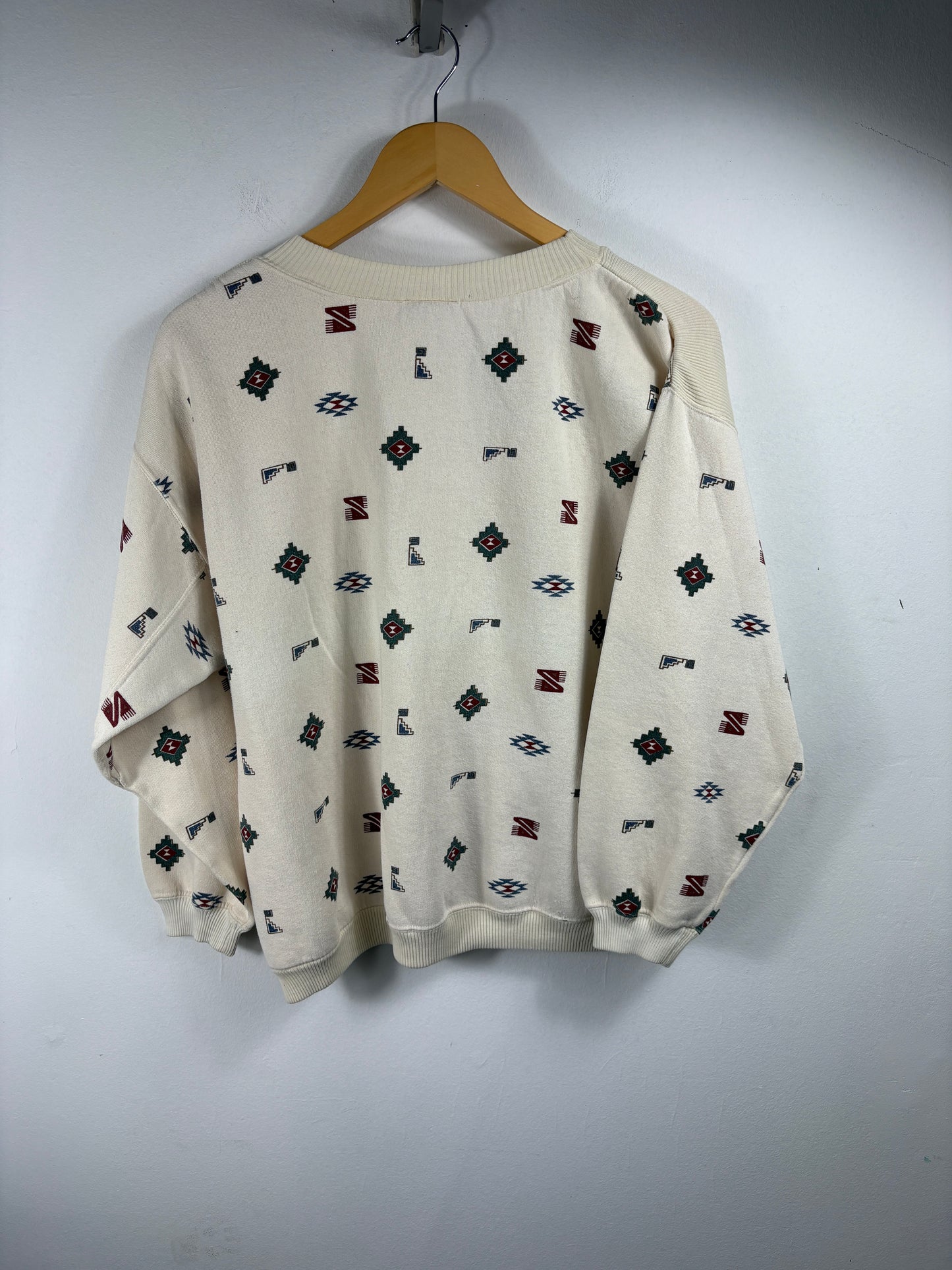 First-S2 Southwestern Sweater | Vintage 1990s Geometric Pattern Pullover | Relaxed Fit Crewneck Top