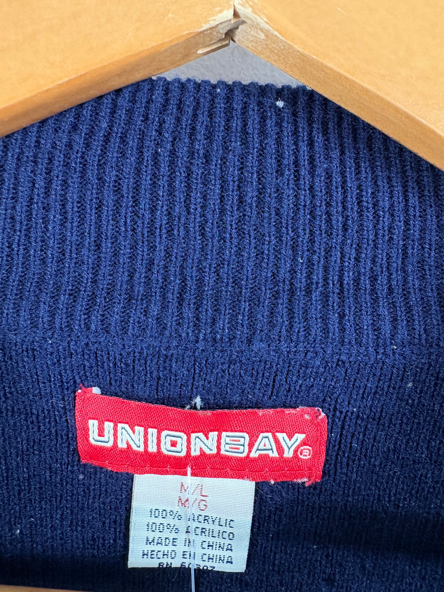 Unionbay Zip-Neck Sweater | Vintage 1990s Striped Sleeve Acrylic Knit Pullover | Classic Casual Knitwear