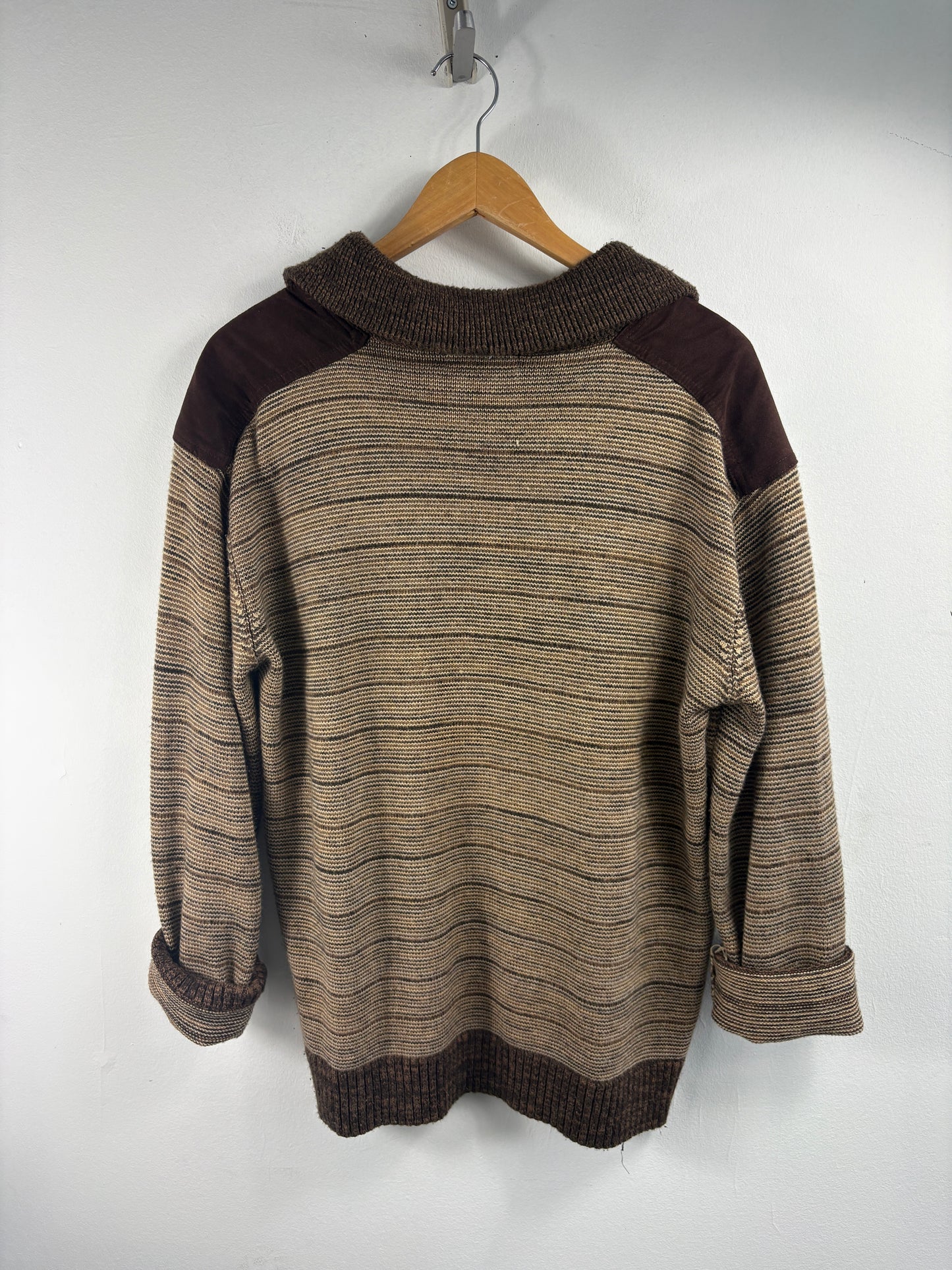 Pronti Collection By Phita Sweater | Vintage 90s Brown Half-Zip Knit Pullover | Striped Retro Knitwear
