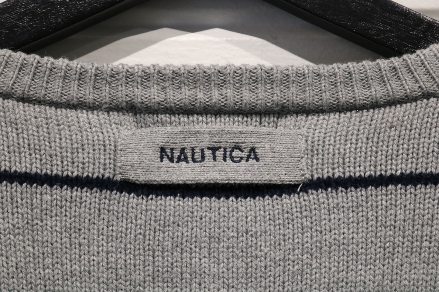 Nautica Knit Sweater | Vintage Windowpane Pattern Crewneck Pullover | Classic 90s Menswear