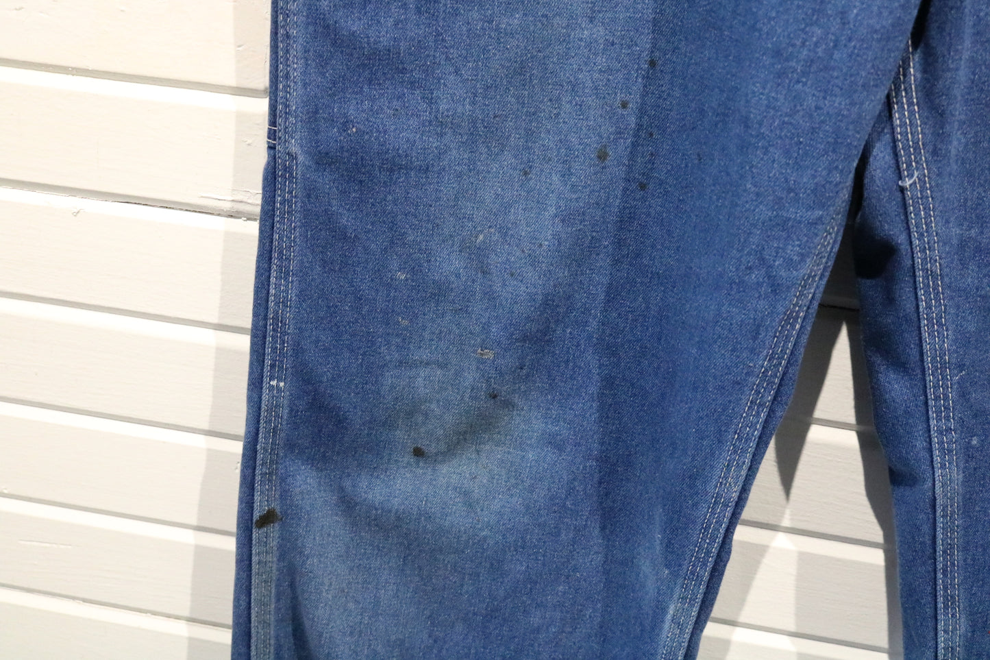 Roebucks Denim Work Pants | Vintage 1990s Paint-Splatter Graphic Utility Jeans | Distressed Carpenter Style