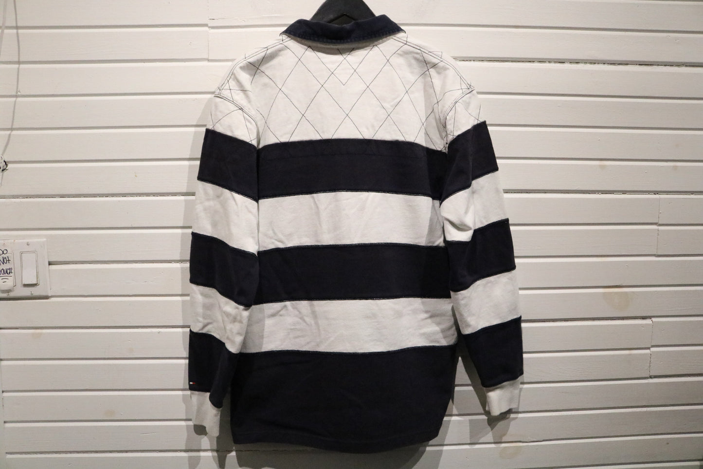 Tommy-Hilfiger Rugby Shirt | Vintage 2000s Crest Stripe Long Sleeve Top | Classic Preppy Sportswear