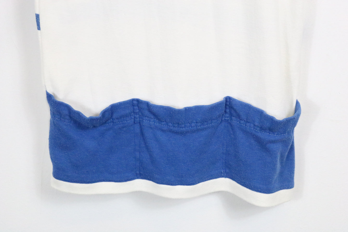 Puch Shield Stripe T-Shirt | Vintage 70s Blue-White V-Neck Logo Tee | Classic Motorsport Graphic Top