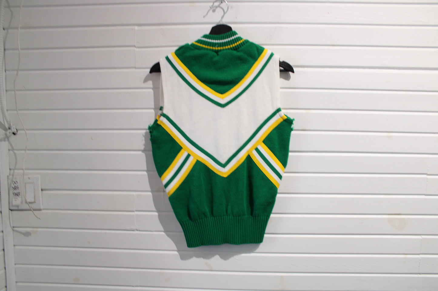PCHS Cheerleader Sweater Vest | Vintage 70s-80s School Spirit Knit | Green And Yellow Pom Squad Top | Retro Cheer Uniform