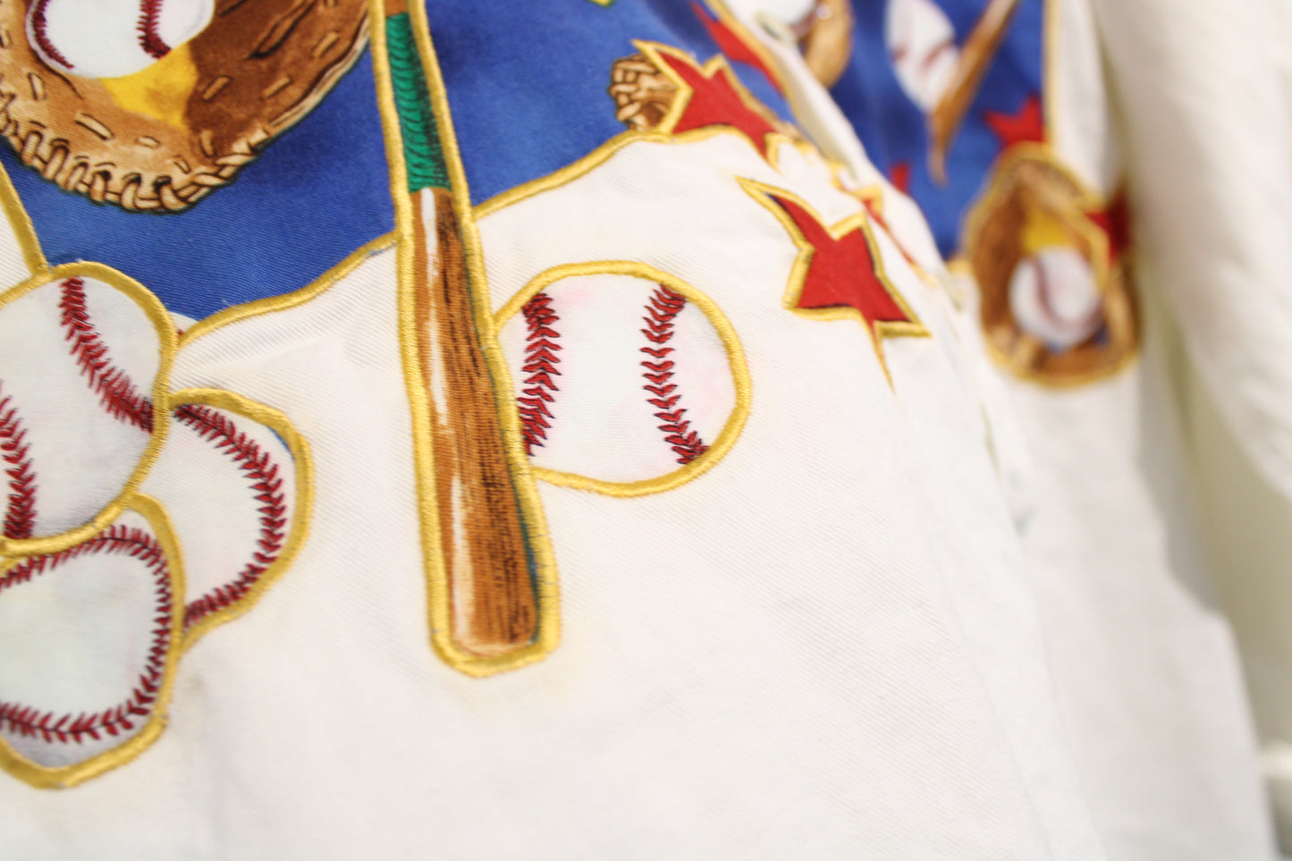 Quacker-Factory Baseball Shirt | Vintage 1990s Sports-Themed Button-Up Shirt | Novelty Embroidered Casual Wear