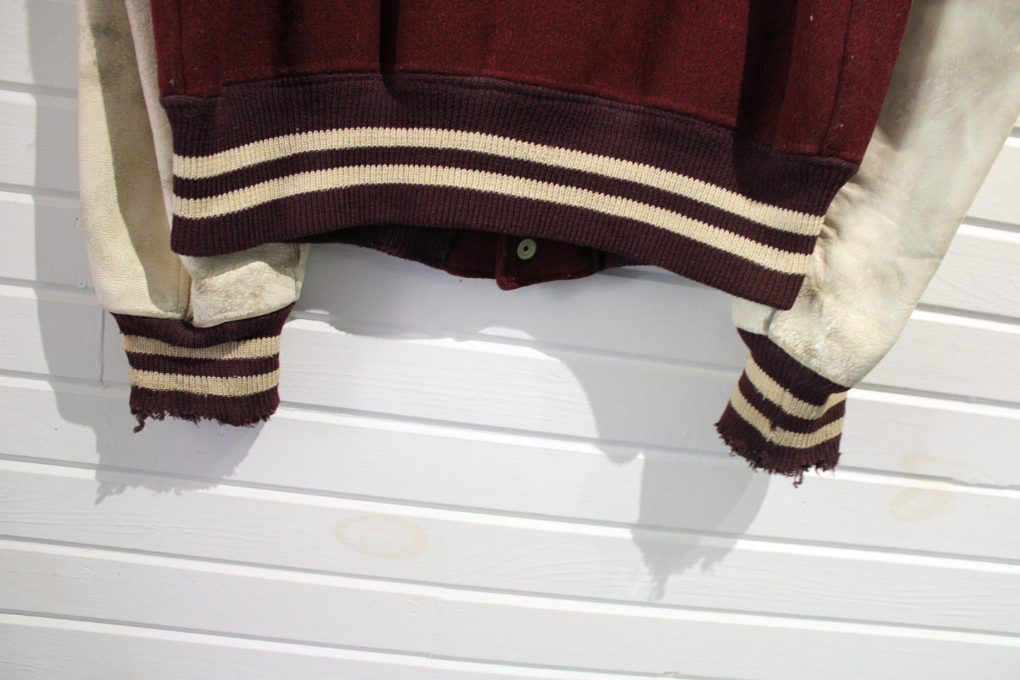 Butwin Varsity Jacket | Vintage 50s Maroon Letterman Coat Leather Sleeves | Classic Sportswear