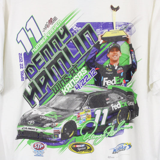 Chase-Authentics NASCAR T-Shirt | Vintage 2012 Denny Hamlin Kansas Speedway Racing Graphic Tee | FedEx Car Motorsport Collectible