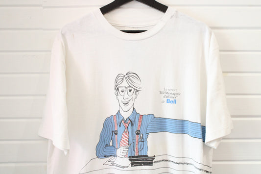 Bell TeleMessaging Graphic T-Shirt | Vintage 80s Illustrated Tech Cartoon Tee | Retro Officewear