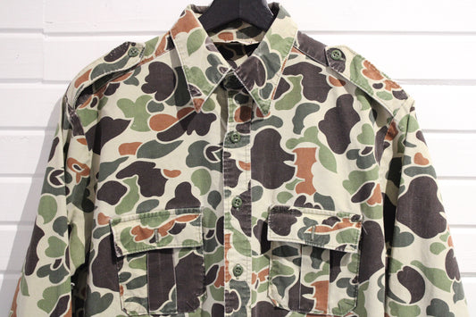 Walls Duck-Hunter Camo Button-Up Shirt | Vintage 1980s Outdoor Hunting Shirt | Classic Military Pattern Workwear