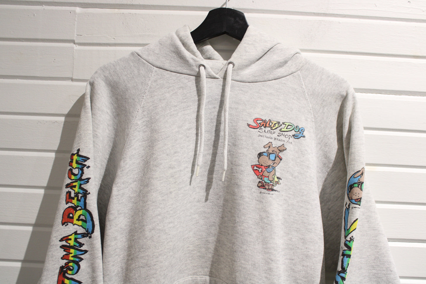 Salty-Dog Surf Shop Hoodie | Vintage 1990s Daytona Beach Graphic Pullover | Cartoon Dog Sweatshirt