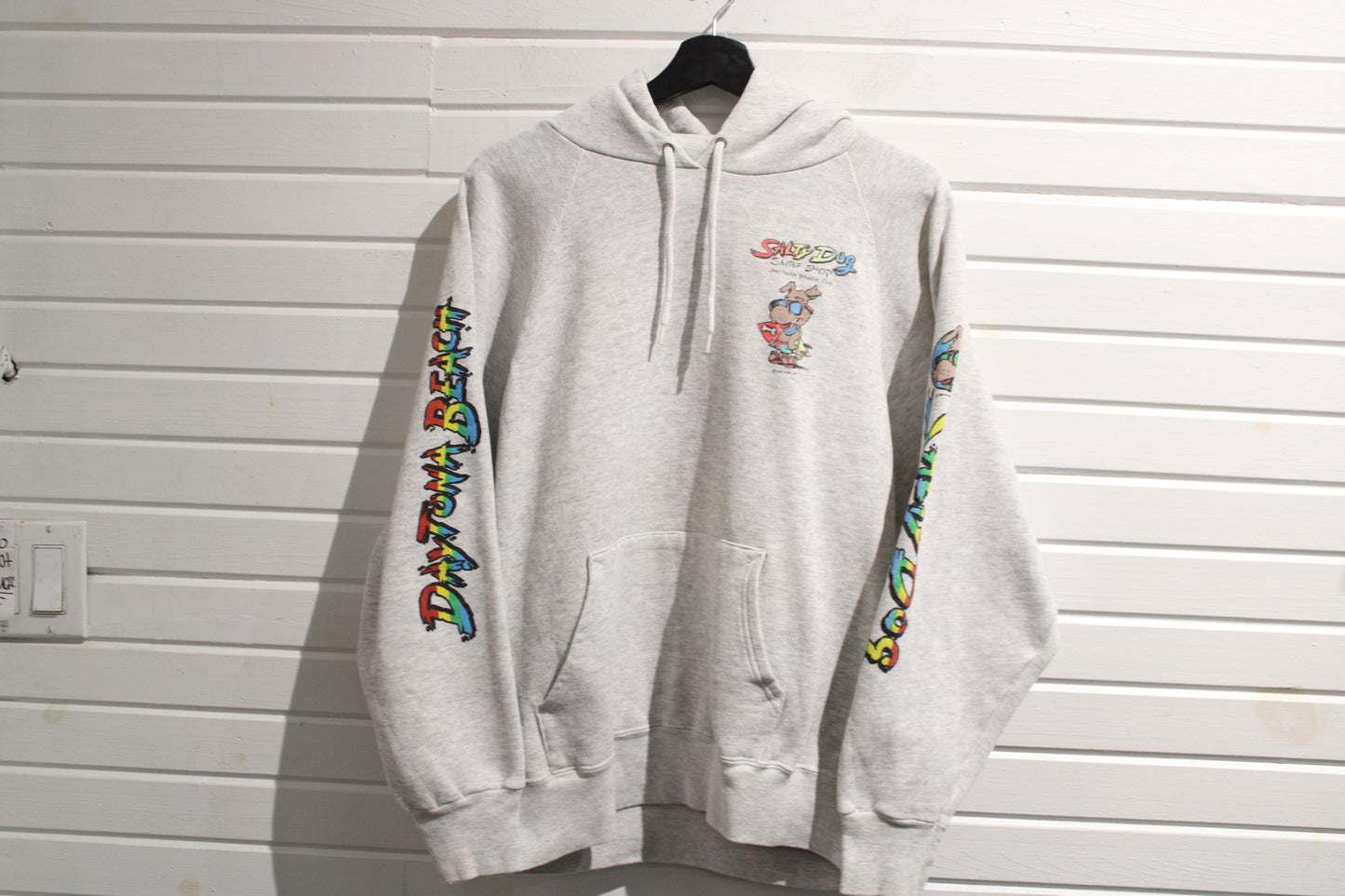 Salty-Dog Surf Shop Hoodie | Vintage 1990s Daytona Beach Graphic Pullover | Cartoon Dog Sweatshirt