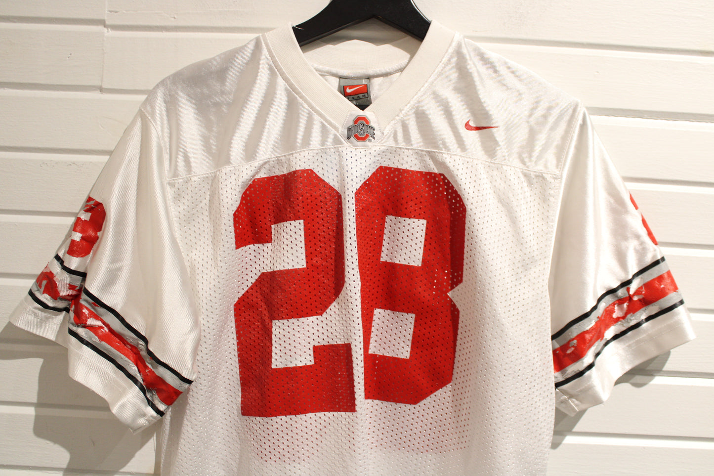 Nike Ohio-State Football Jersey | Vintage 2000s Mesh Number 28 Graphic Shirt | Red White Athletic Sportswear