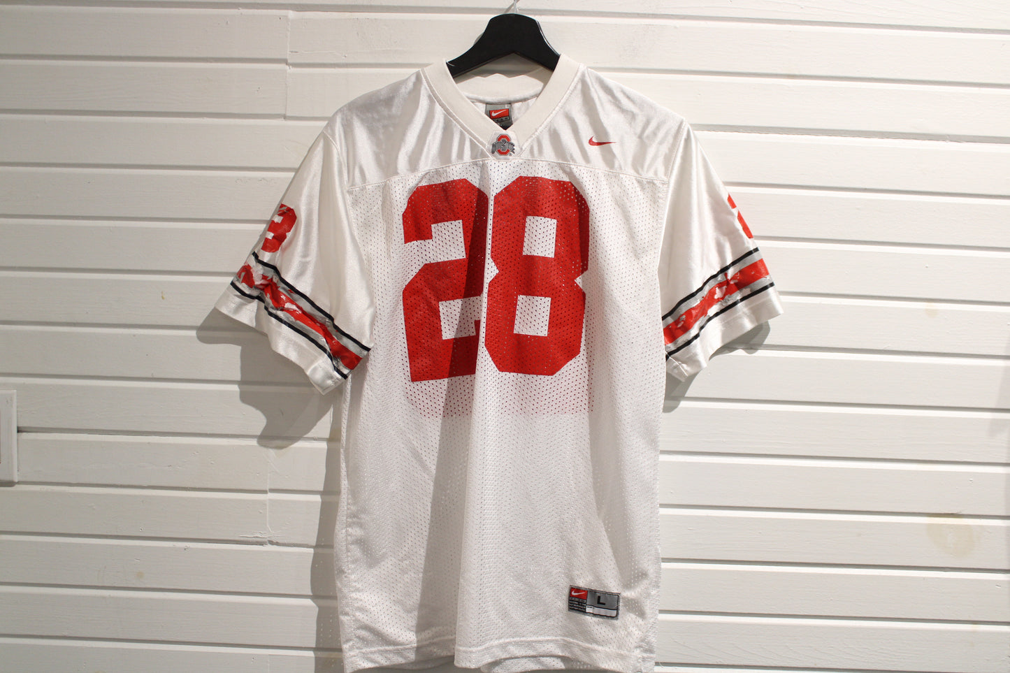 Nike Ohio-State Football Jersey | Vintage 2000s Mesh Number 28 Graphic Shirt | Red White Athletic Sportswear