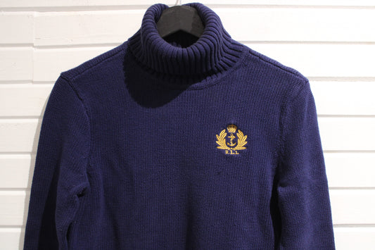 Vintage Lauren-Jeans-Co Ralph-Lauren Turtle-Neck Sweater | Embroidered Crest Knit | Classic Preppy Pullover