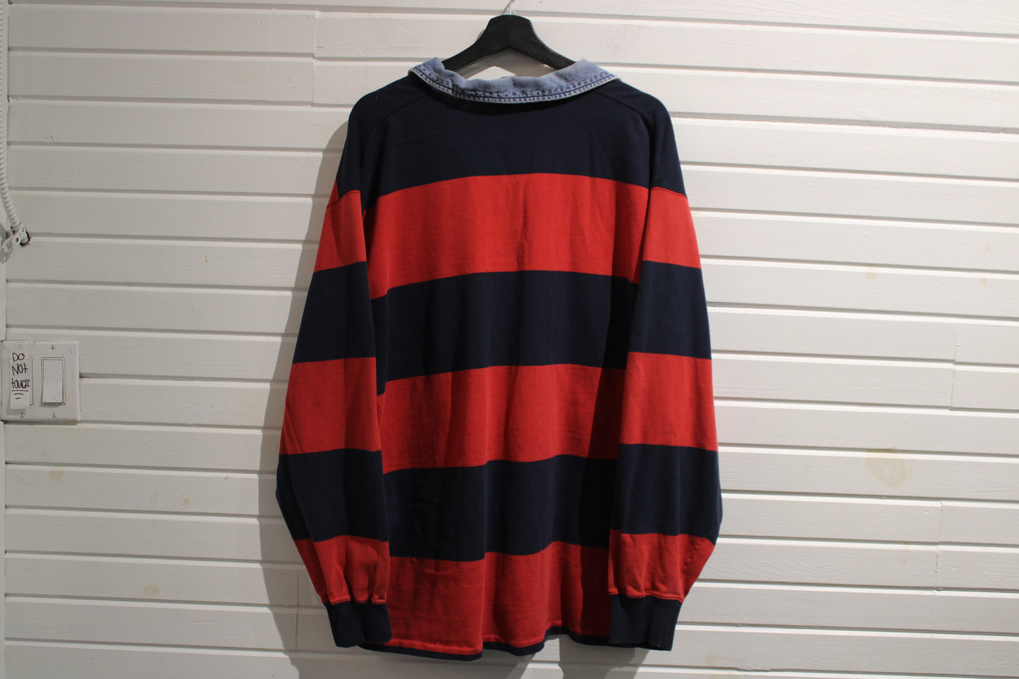 Polo Sport Ralph-Lauren Rugby Shirt | Vintage 1990s Denim Collar Block Stripe Top | Classic Sportswear
