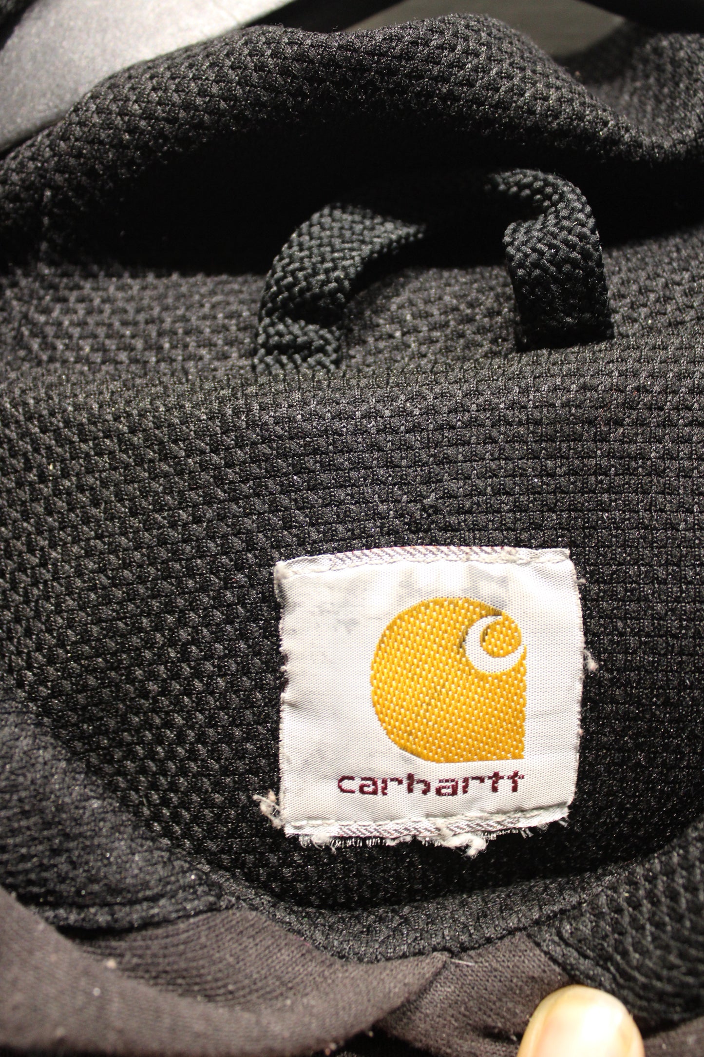 Carhartt Hoodie | Vintage Workwear Pullover | Faded Black Paint-Splatter Sweatshirt | Rugged Outdoor Clothing