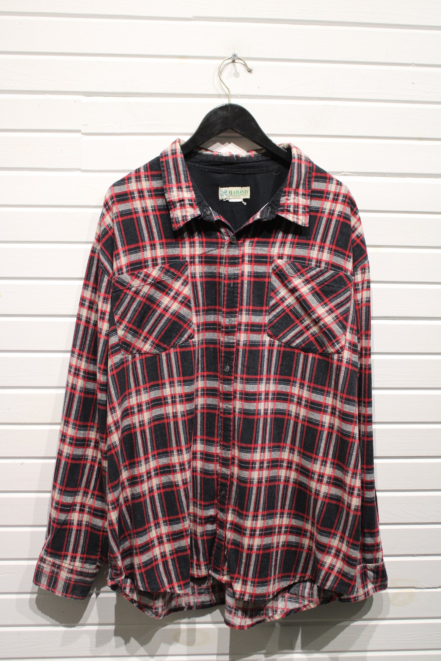 Haband Plaid Button-Up Shirt | Vintage Classic Red Black Check Flannel Top | Men's/Women's Casual Wear