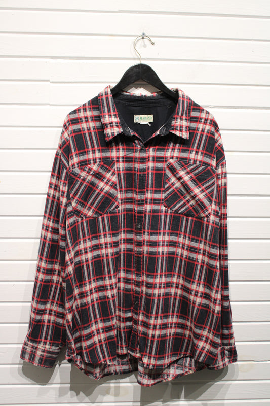 Haband Plaid Button-Up Shirt | Vintage Classic Red Black Check Flannel Top | Men's/Women's Casual Wear