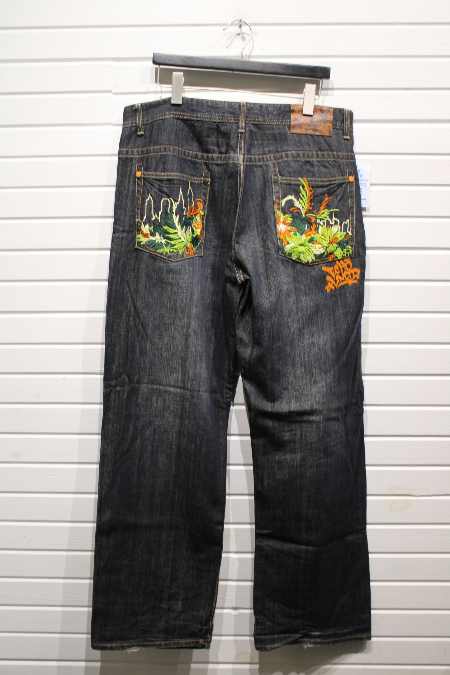 Ecko-Unlimited Jeans | Vintage 2000s Wide-Leg Graffiti Embroidered Denim Pants | Floral Streetwear Clothing